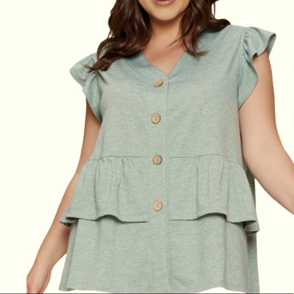 Plus Size Cap Sleeve Peplum Waist Top - Picture 3 of 7
